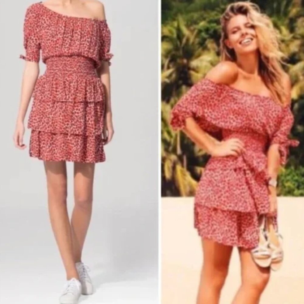 Maja Rafia Off Shoulder Ruffle Skirt Elastic Waist Dress Size 1